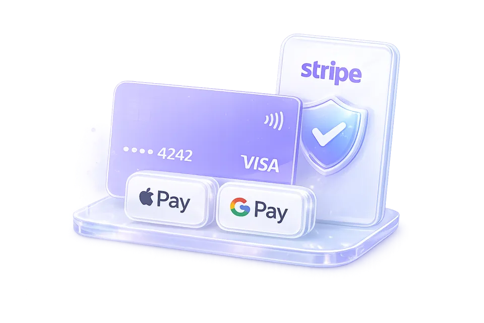 Plată securizată prin Stripe, Apple Pay și Google Pay