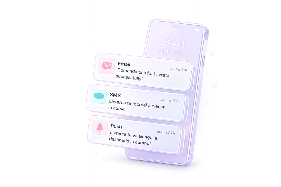 Notificări CleverMove prin email, SMS și push